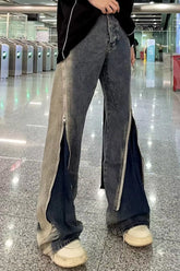High Waist Personalized Zipper Design Washed Jeans Pants